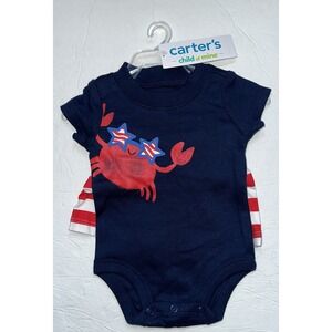 Carter's Size Newborn Baby Boy Patriotic Bodysuit Shorts Crab Child of‎ Mine